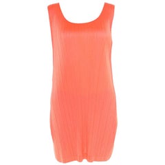 Pleats Please By Issey Miyake Neon Orange Plisse Sleeveless Tank Top M