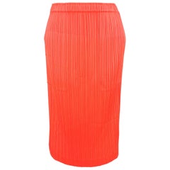 PLEATS PLEASE by ISSEY MIYAKE Size M Neon Coral Pleated Pencil Skirt