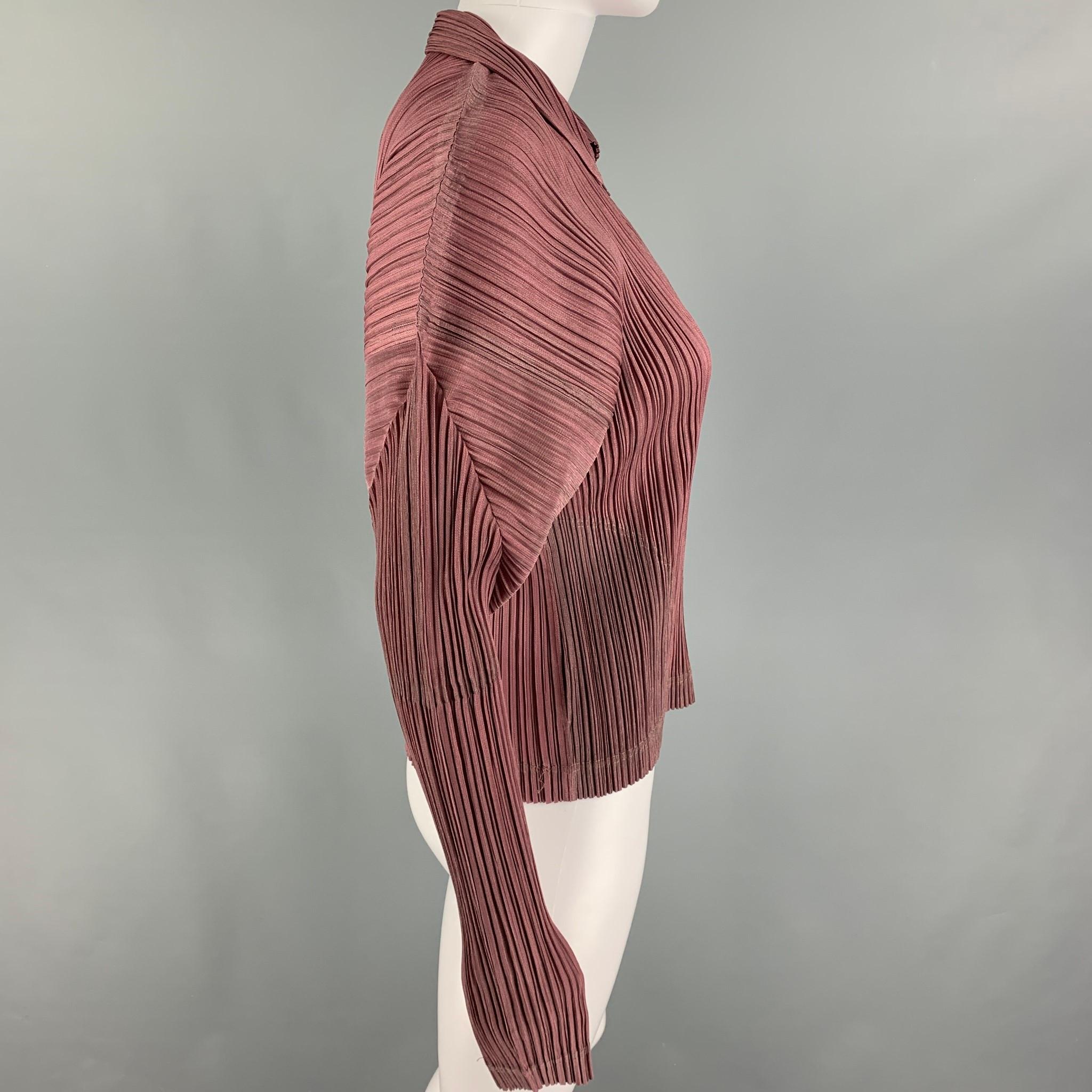 PLEATS PLEASE by ISSEY MIYAKE Size M Pink Mauve Pleated Zip Up Casual Top In Excellent Condition In San Francisco, CA