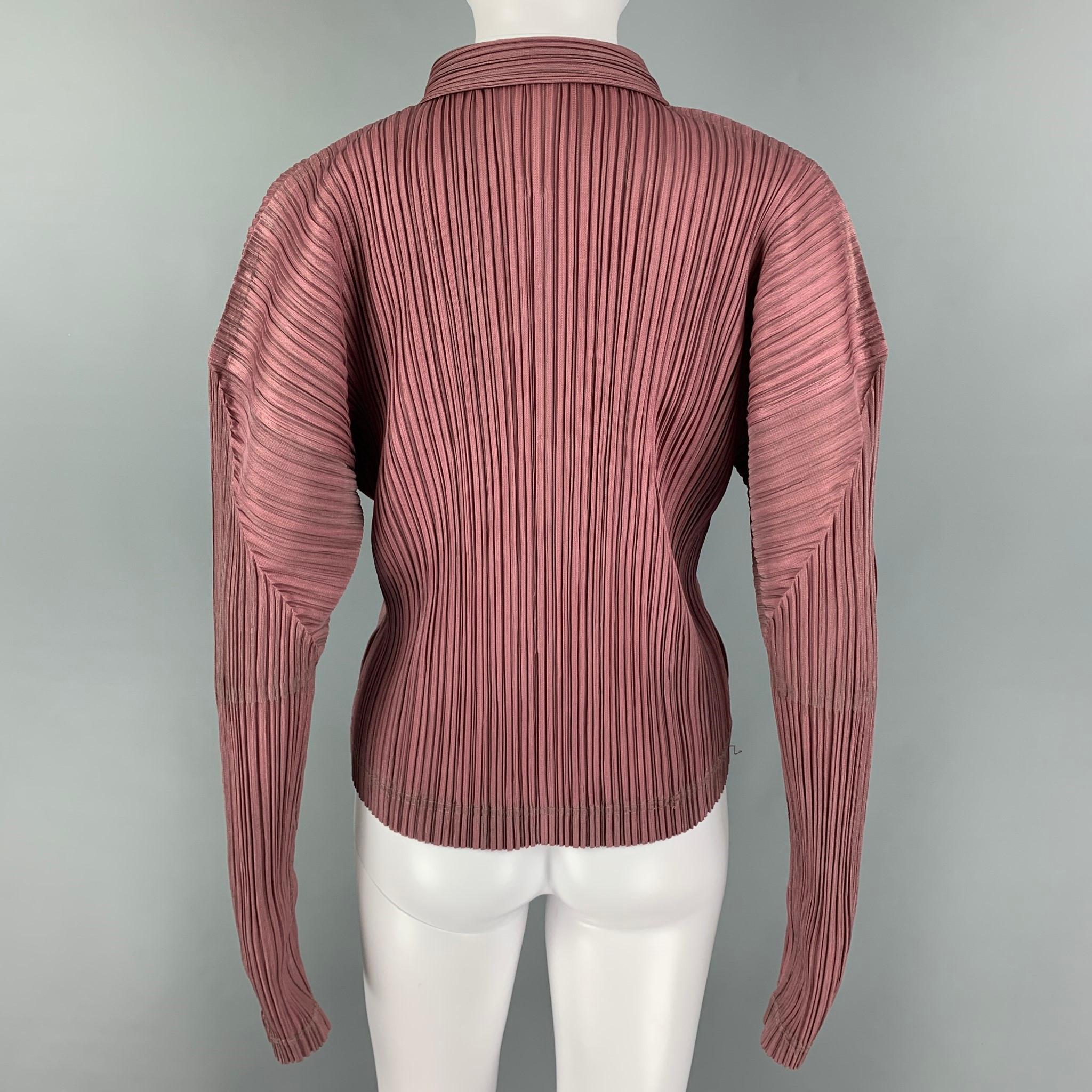 Women's PLEATS PLEASE by ISSEY MIYAKE Size M Pink Mauve Pleated Zip Up Casual Top