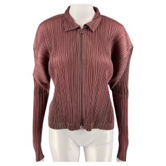 PLEATS PLEASE by ISSEY MIYAKE Size M Pink Mauve Pleated Zip Up Casual Top