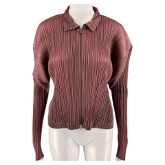 Pleats Please di ISSEY MIYAKE Taglia M Rosa Malva Top Casual con zip a pieghe