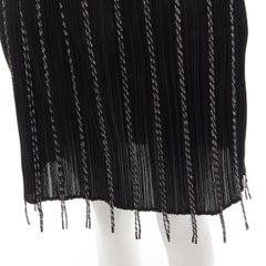 PLEATS PLEASE ISSEY MIYAKE black plisse pleated white fringe trim skirt JP3 L
