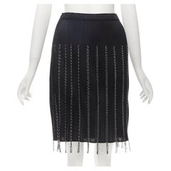 PLEATS PLEASE ISSEY MIYAKE schwarzer plissierter Rock mit weißem Fransenbesatz JP3 L