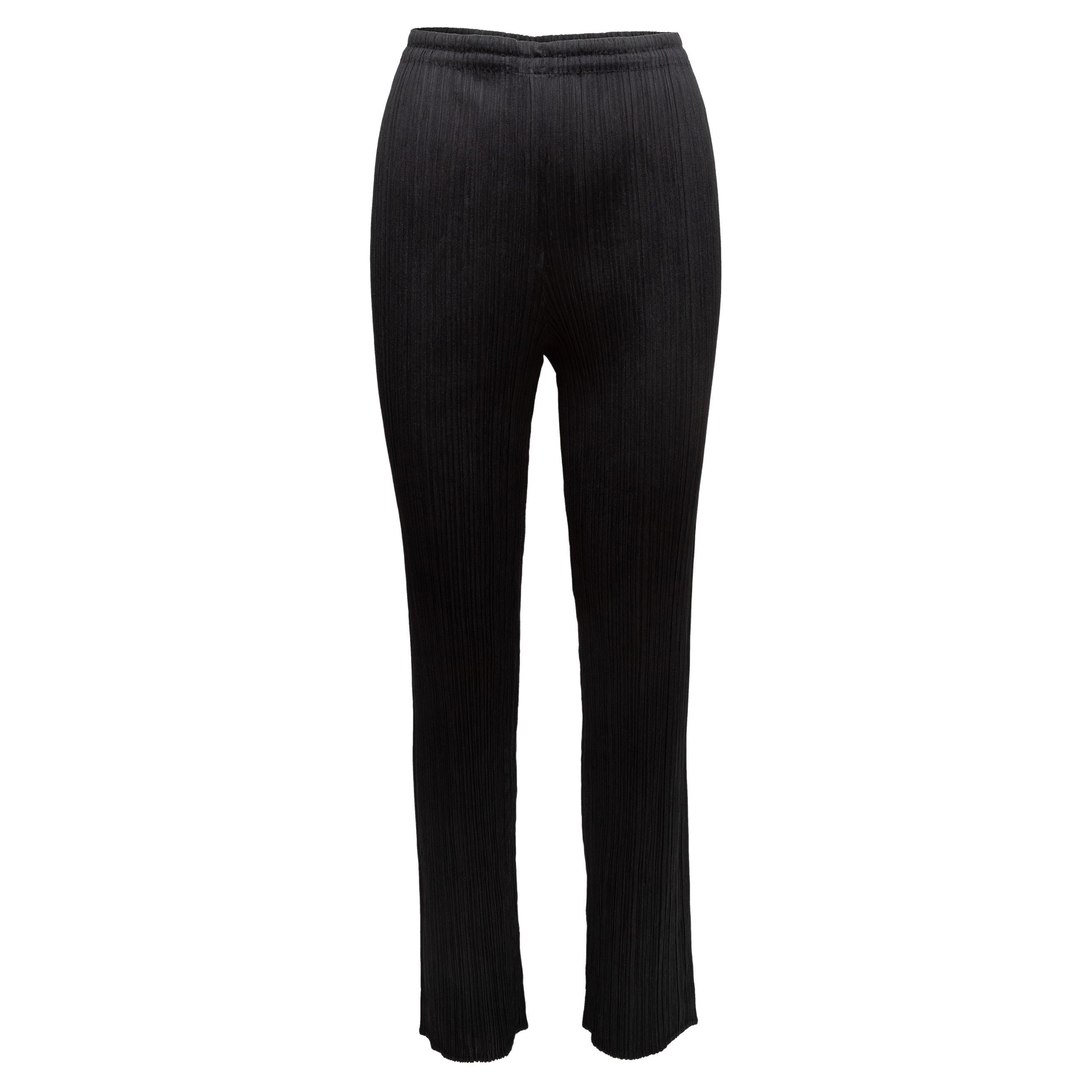 Pleats Please Issey Miyake Black Plisse Straight-Leg Pants