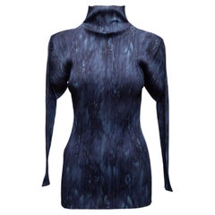 Pleats Please Issey Miyake Blue Plisse Abstract Print Top