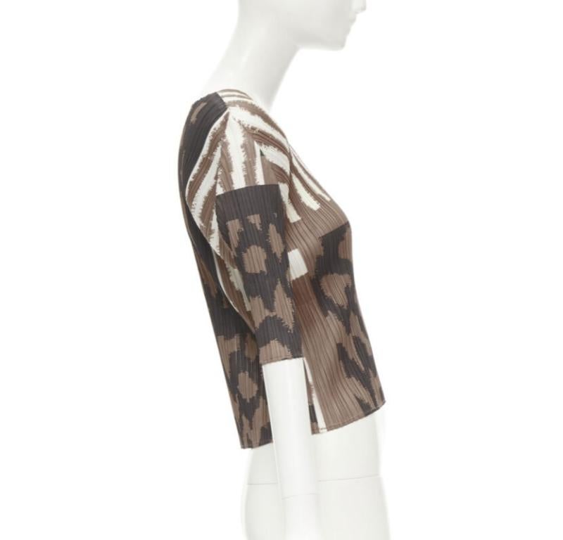 Women's PLEATS PLEASE ISSEY MIYAKE brown ethnic abstract print plisse pleated top