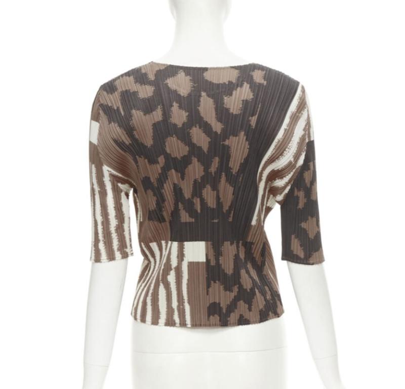 PLEATS PLEASE ISSEY MIYAKE brown ethnic abstract print plisse pleated top 1