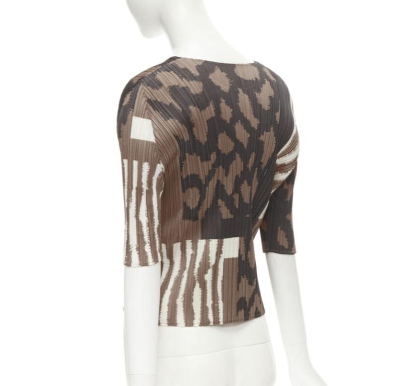 PLEATS PLEASE ISSEY MIYAKE brown ethnic abstract print plisse pleated top 2