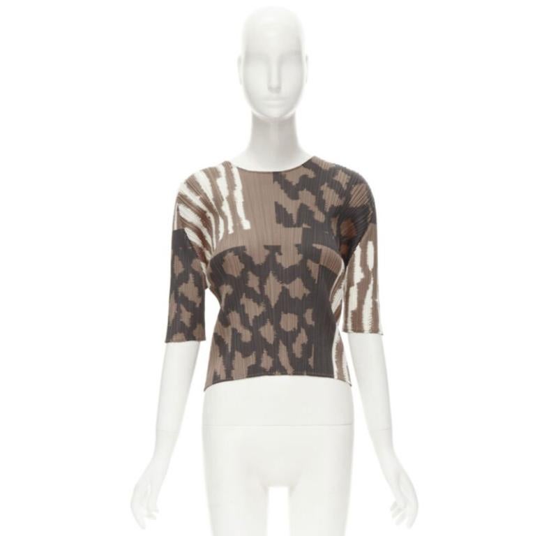 PLEATS PLEASE ISSEY MIYAKE brown ethnic abstract print plisse pleated top 5