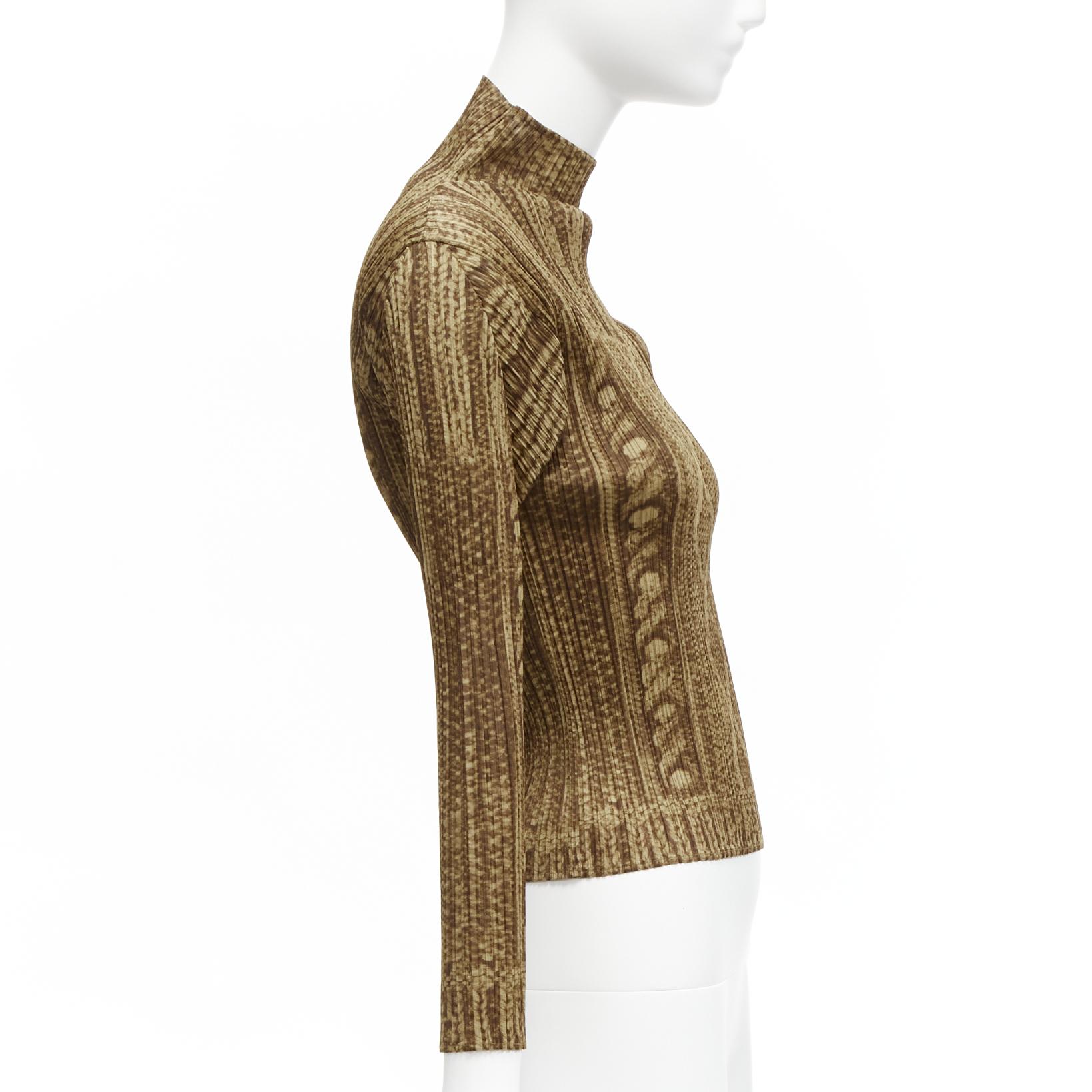 Women's PLEATS PLEASE ISSEY MIYAKE brown Tromp Loeil cable knit print plisse top