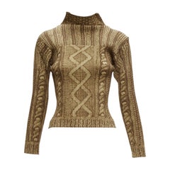 PLEATS PLEASE ISSEY MIYAKE brown Tromp Loeil cable knit print plisse top