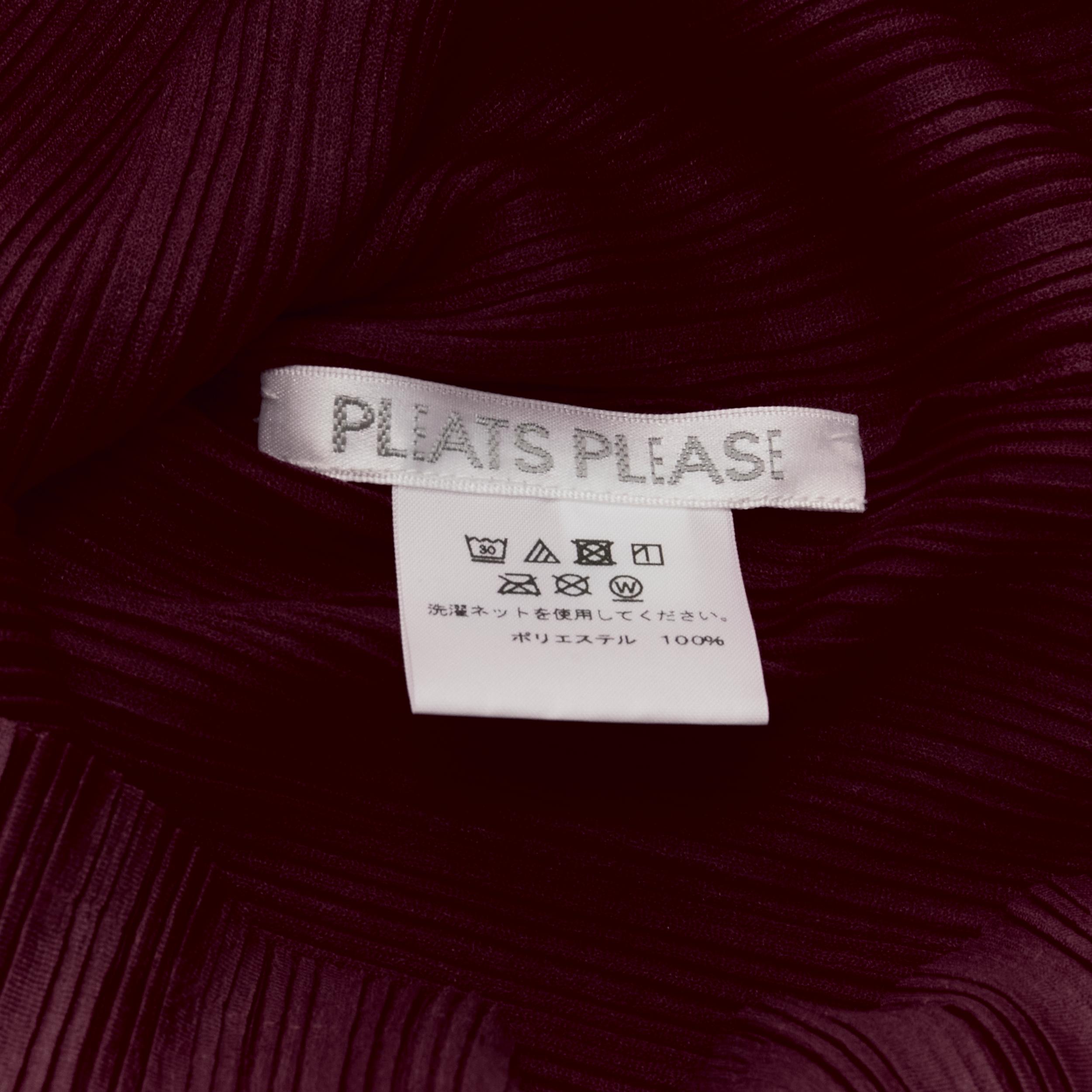 PLEATS PLEASE ISSEY MIYAKE burgundy pleated plisse mock collar top JP3 L 4