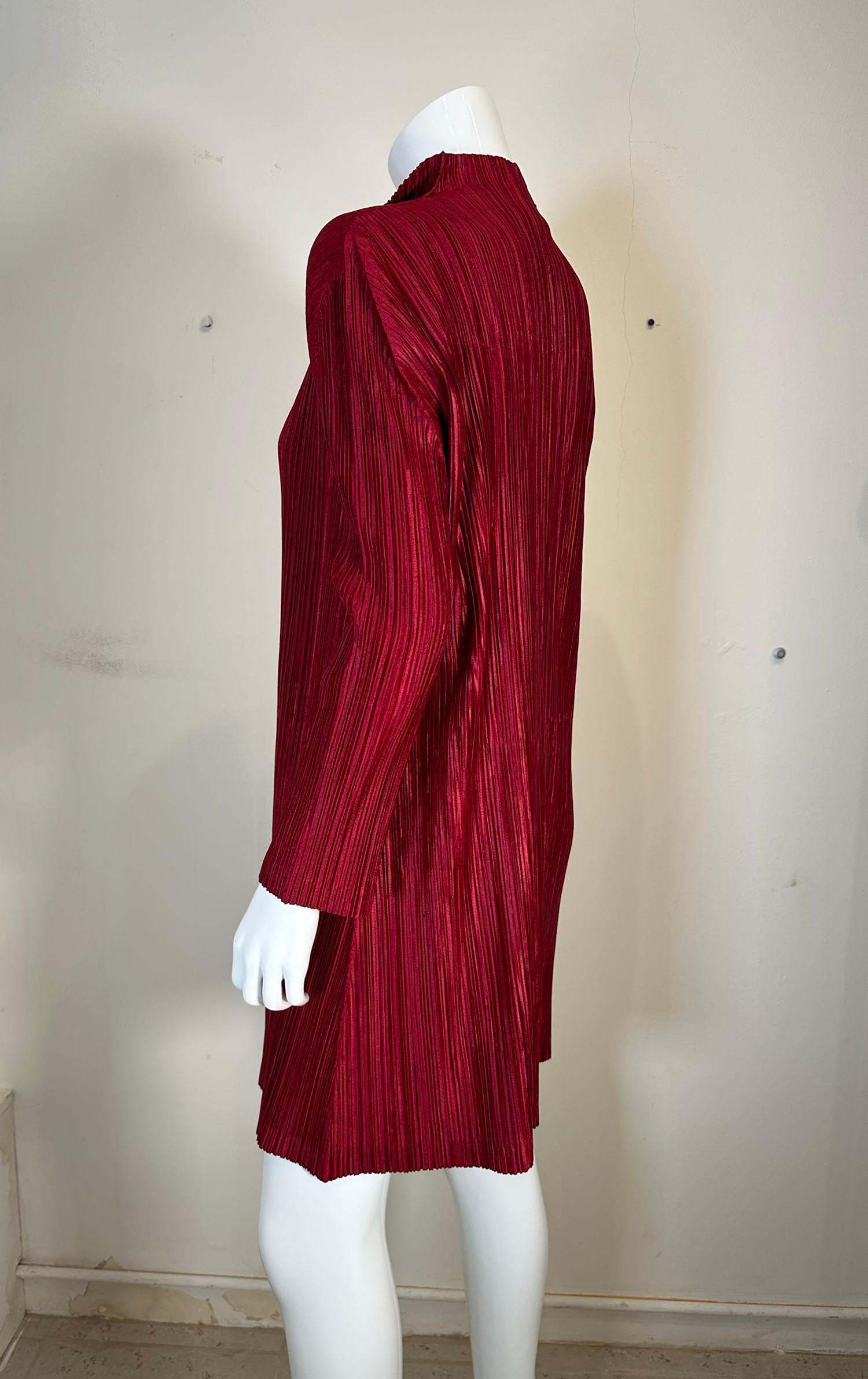 Pleats Please Issey Miyake Burgundy Single Breasted Coat  For Sale 1