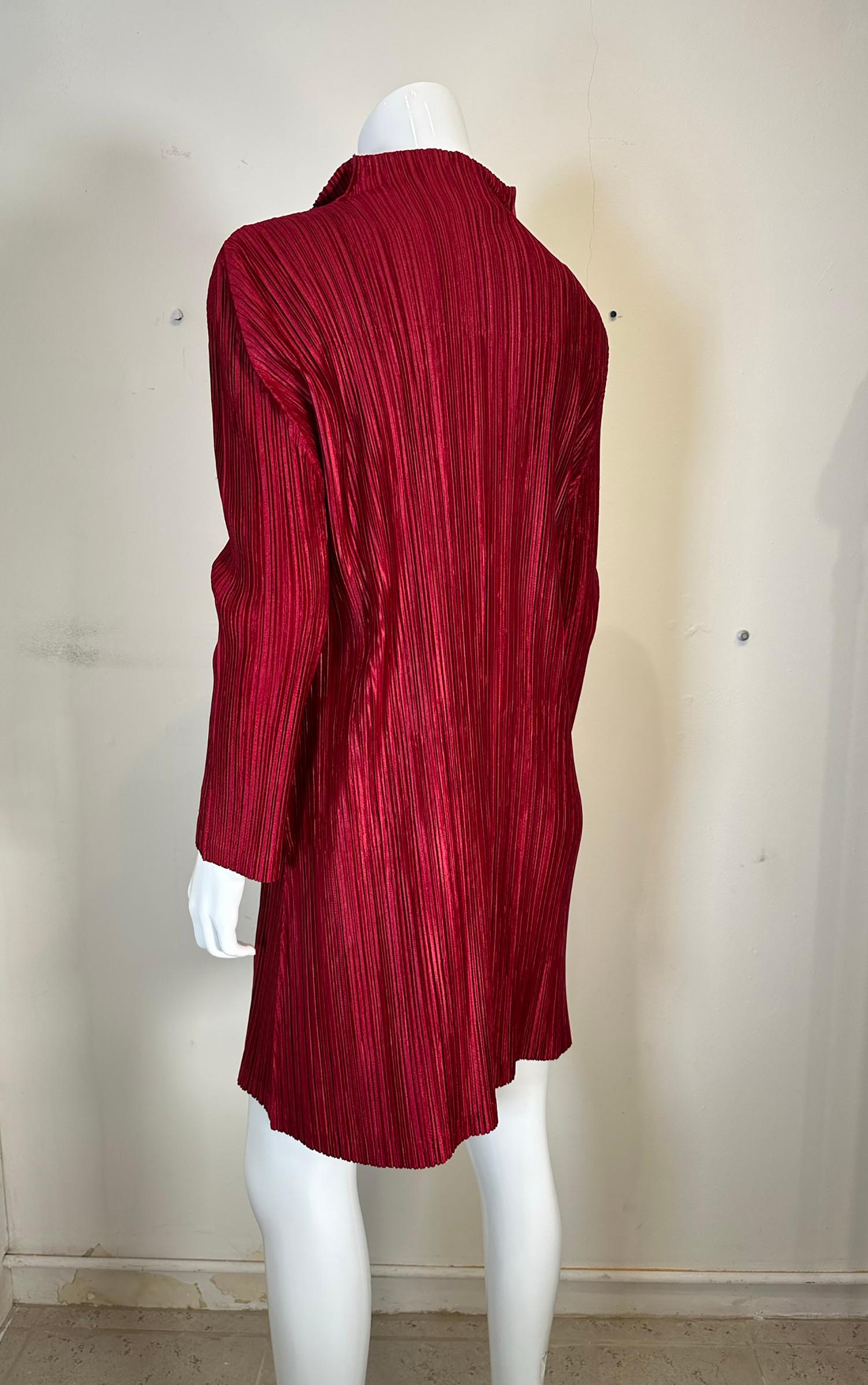 Pleats Please Issey Miyake Burgundy Single Breasted Coat  For Sale 2