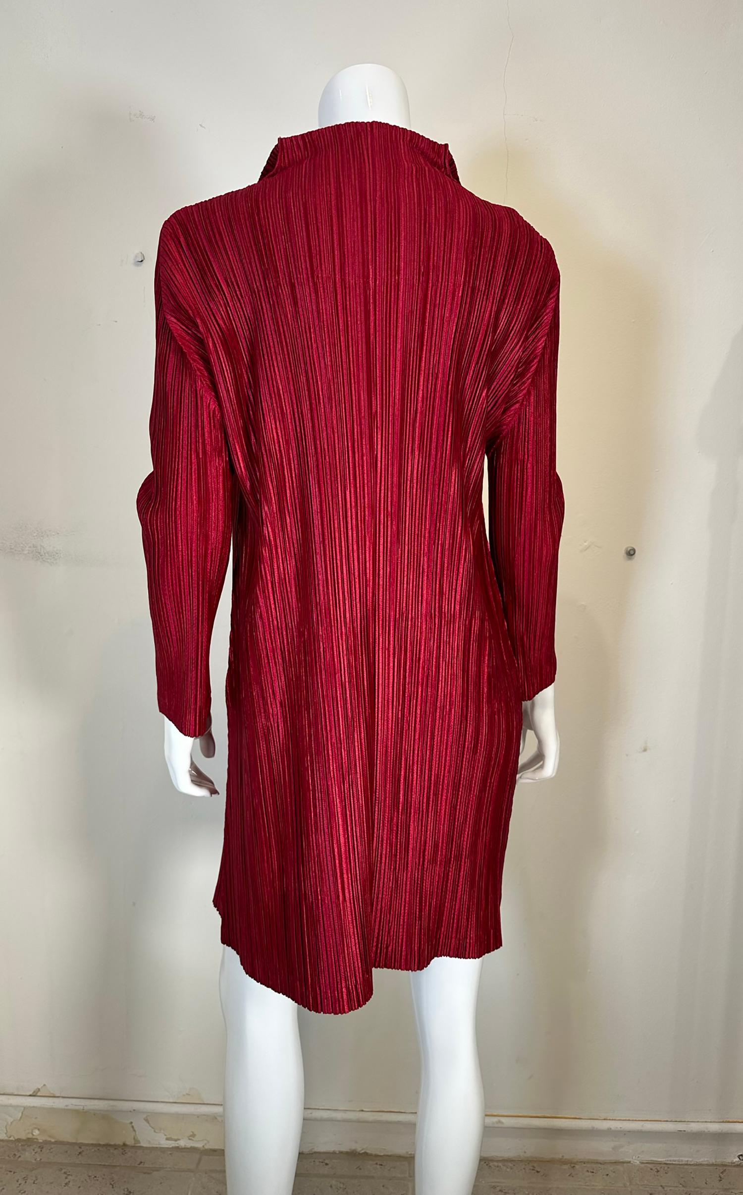 Pleats Please Issey Miyake Burgundy Single Breasted Coat  For Sale 3