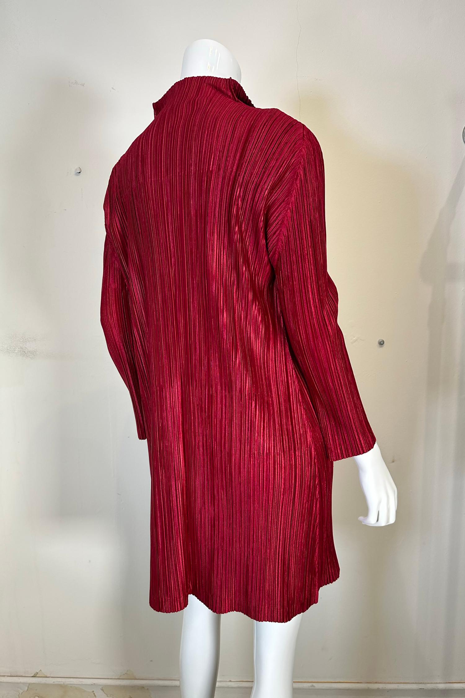 Pleats Please Issey Miyake Burgundy Single Breasted Coat  For Sale 4