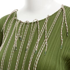 PLEATS PLEASE ISSEY MIYAKE green pleated fringed tunic top Sz. 3 L