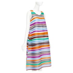 PLEATS PLEASE ISSEY MIYAKE multicolor striped sleeveless trapeze dress JP3 L
