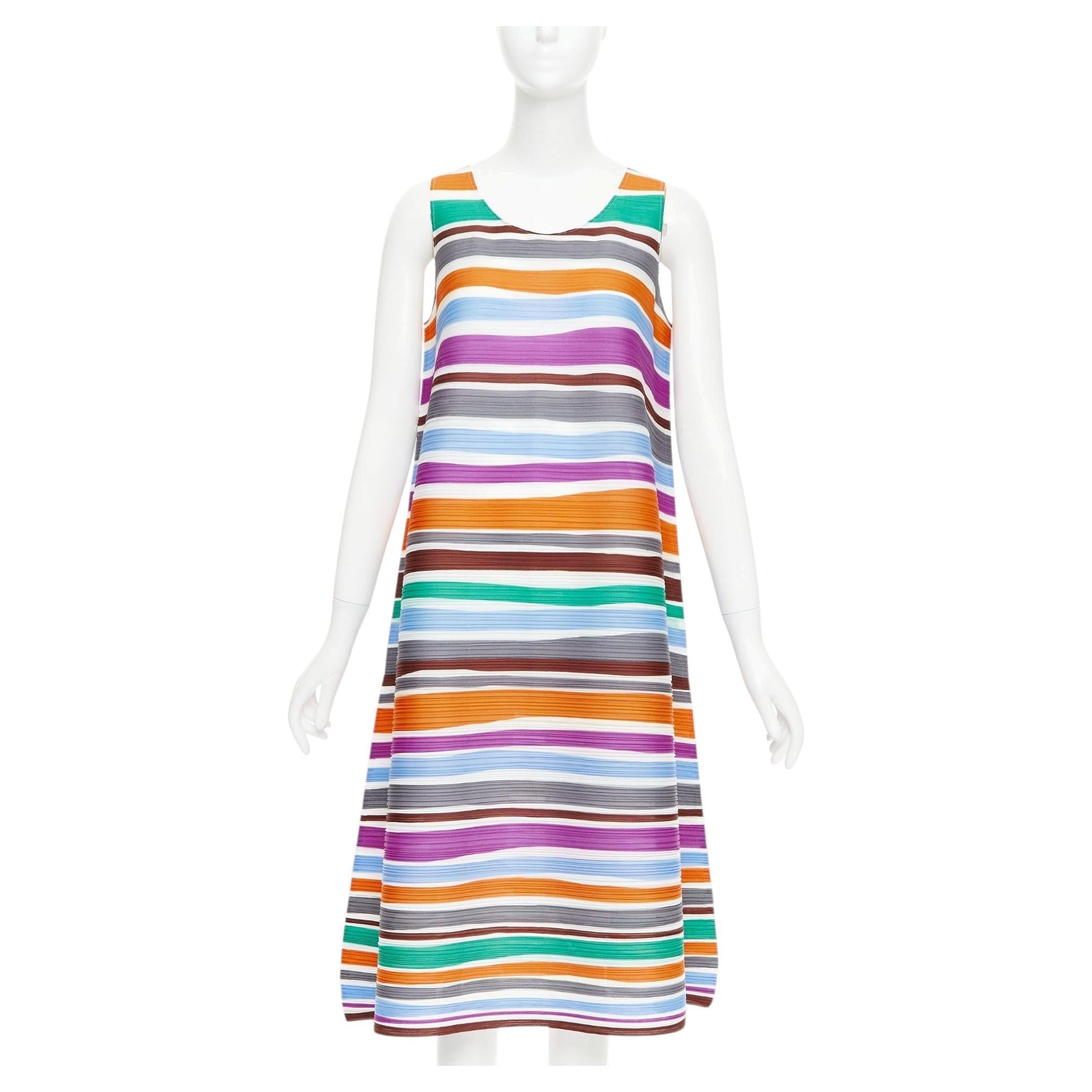 PLEATS PLEASE ISSEY MIYAKE multicolor striped sleeveless trapeze dress JP3 L