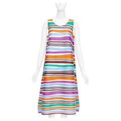 PLEATS PLEASE ISSEY MIYAKE multicolor striped sleeveless trapeze dress JP3 L