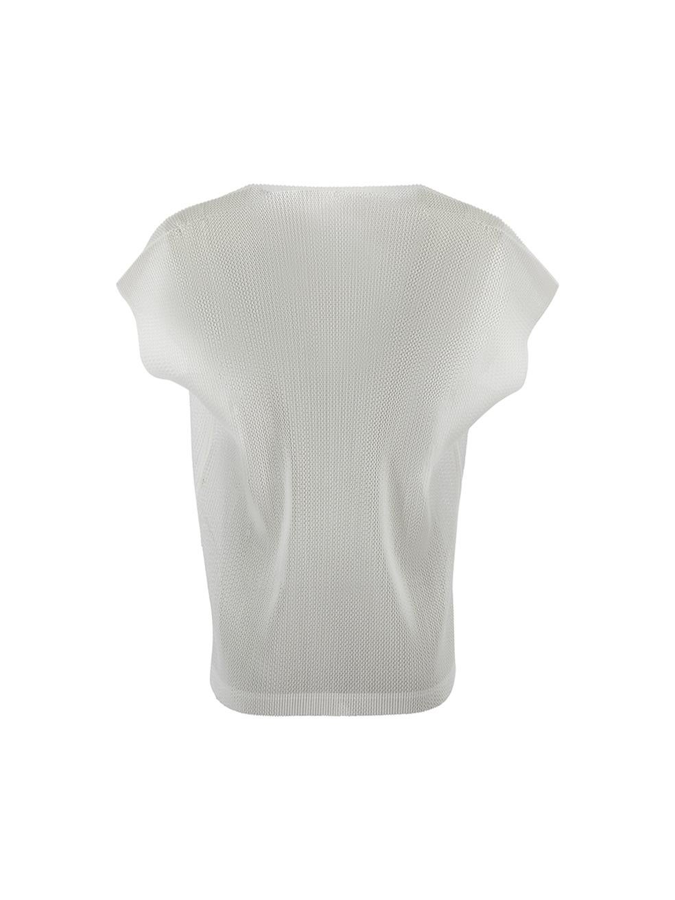 Gray Pleats Please Issey Miyake White Cap Sleeves Mesh Top Size M