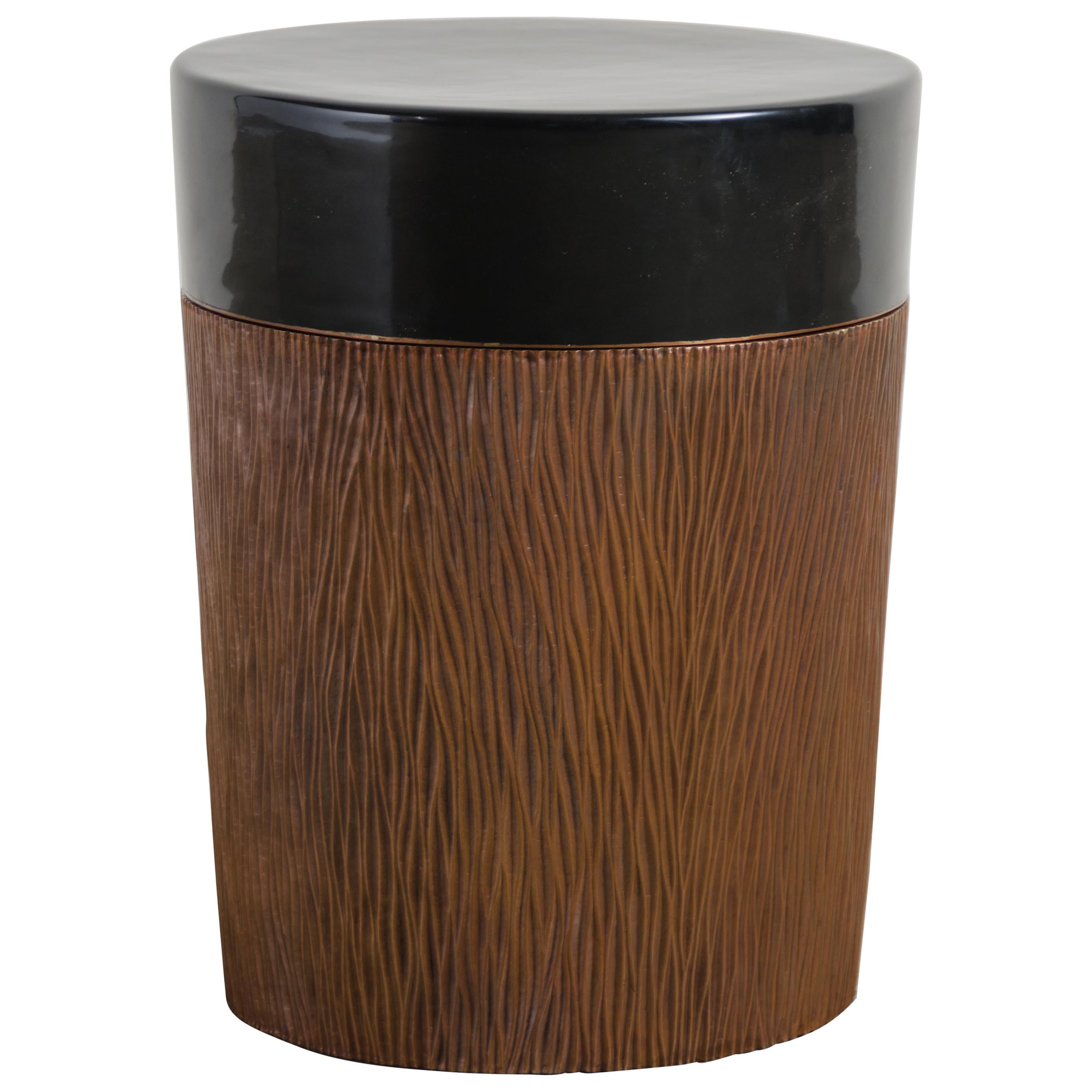 Pleats Storage Drumstool, Antique Copper and Black Lacquer by Robert Kuo