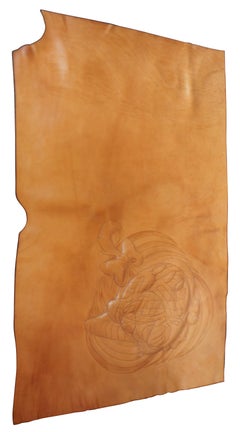 Pled by Michelle Lopez 1997 Carmel Embossed Leather Abstract Artwork Tapestry