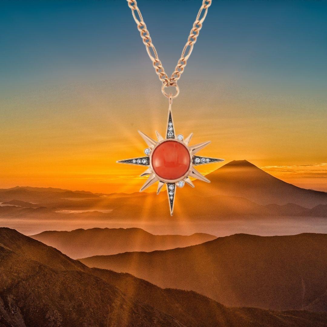 The Treasures of The Sea Collection is inspired by the water element which represents the treasures and natural stones hidden in the depths of the sea.

Pleiades Necklace in Rose Gold with Coral and White Diamond  in Rose Gold with Coral and White