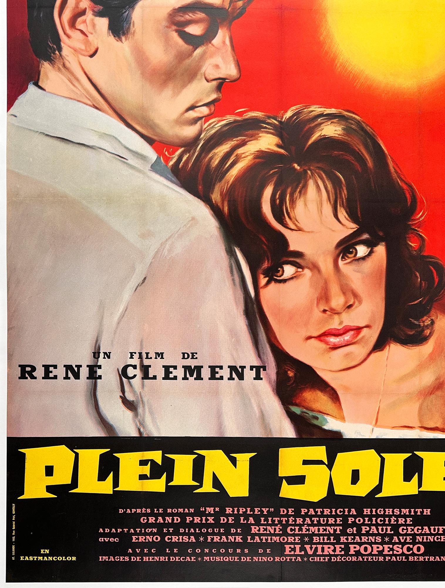 PLEIN SOLEIL / LUNA PURPURA 1960 Gran cartel de película francesa, JEAN MASCII en Bueno estado para la venta en Bath, Somerset