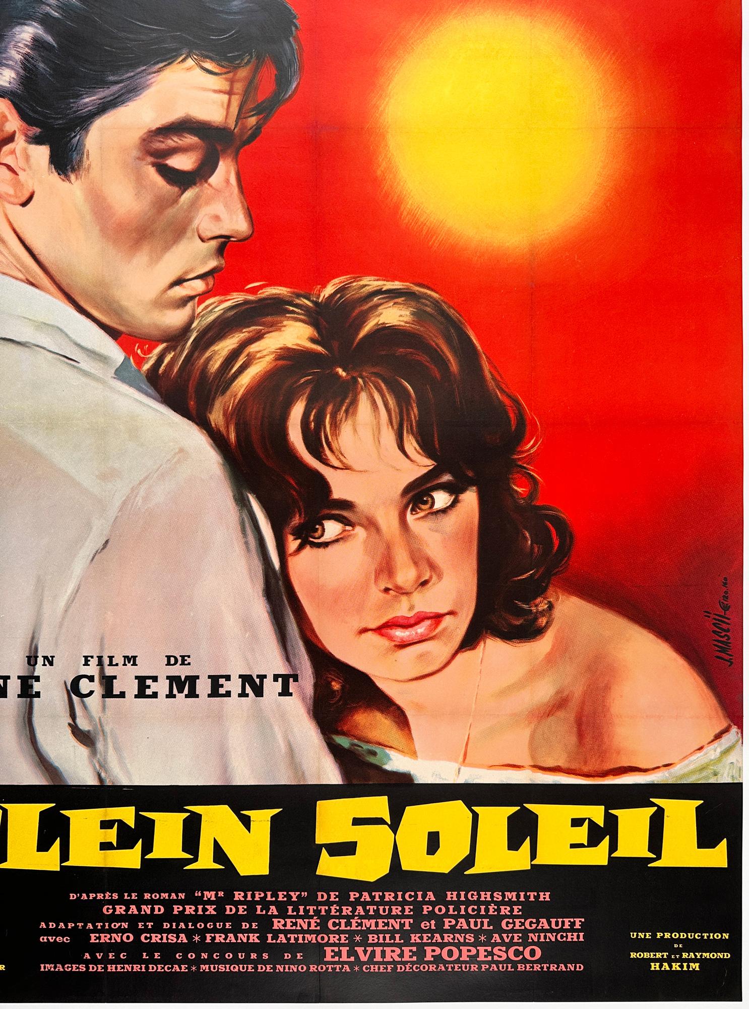 PLEIN SOLEIL / LUNA PURPURA 1960 Gran cartel de película francesa, JEAN MASCII siglo XX en venta