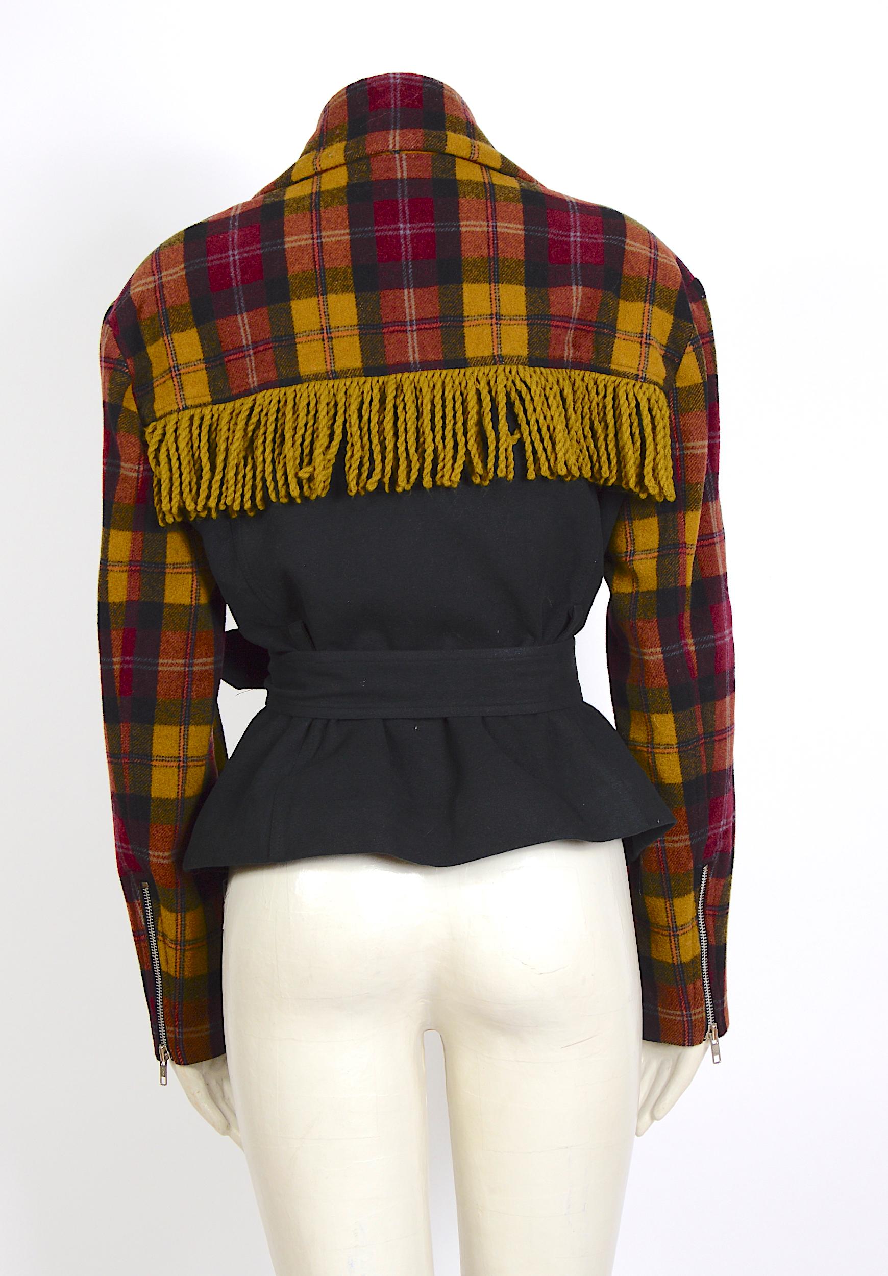 Plein Sud 1980s vintage wool fringed short belted jacket For Sale at ...