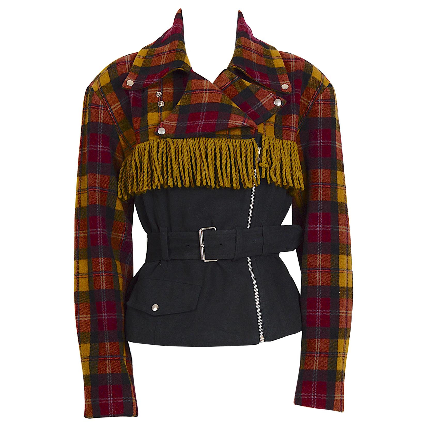 Plein Sud 1980s vintage wool fringed short belted jacket