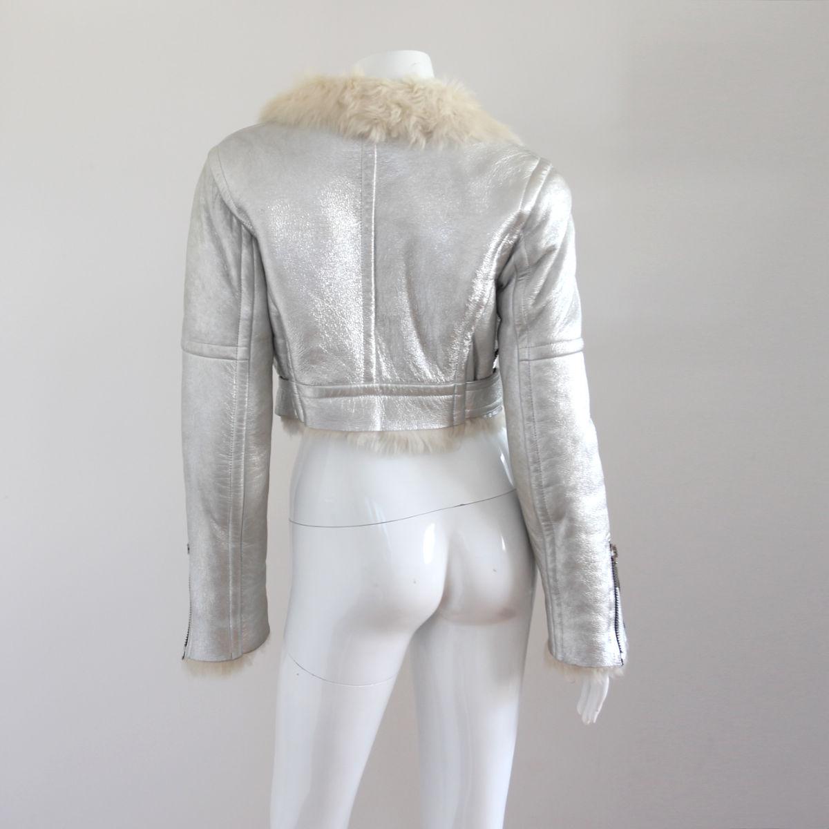 PLEIN SUD 2000s Silver Colored Leather Biker Jacket 2