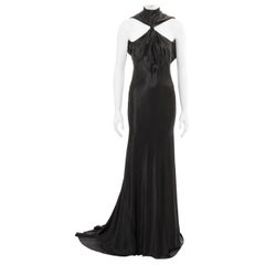 Plein Sud black bias-cut satin halterneck trained evening dress, c. 1990