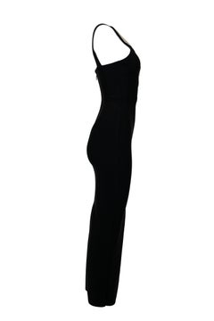Plein Sud Black Long Evening Dress With Rhinestone Trim Cut Out