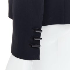 PLEIN SUD chaqueta blazer negra de piel suave con cuello de pico y botones geométricos