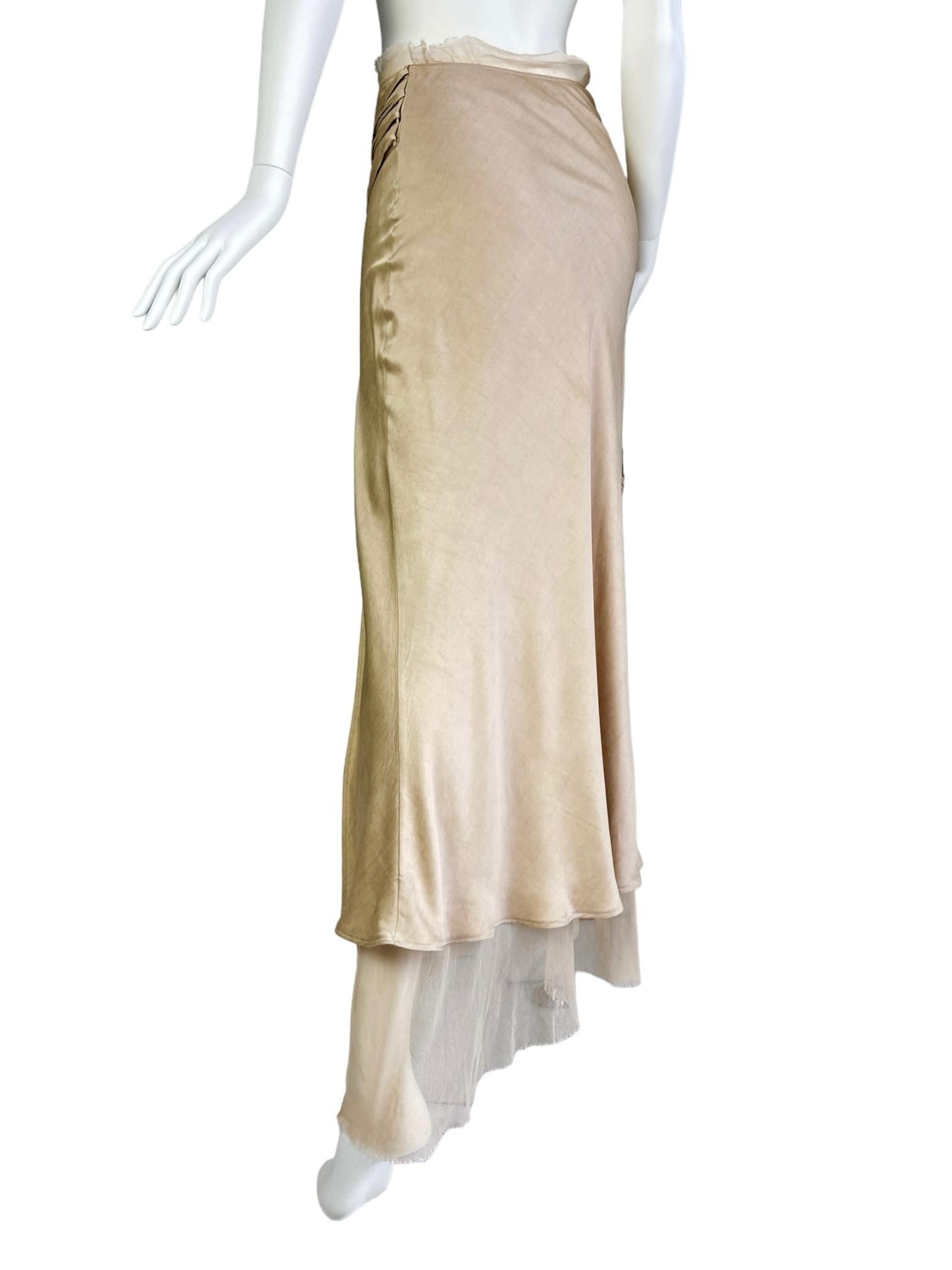 Plein Sud FAYÇAL AMOR 2000s BEIGE SATIN TULLE LACED MAXI SKIRT in vendita 5