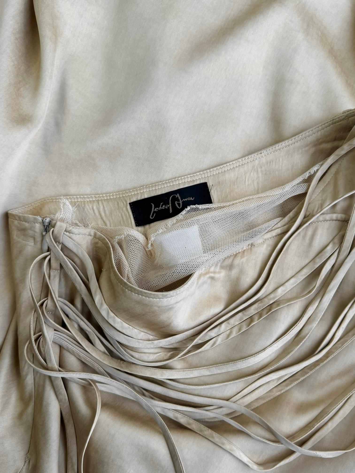 Plein Sud FAYÇAL AMOR 2000s BEIGE SATIN TULLE LACED MAXI SKIRT in vendita 6