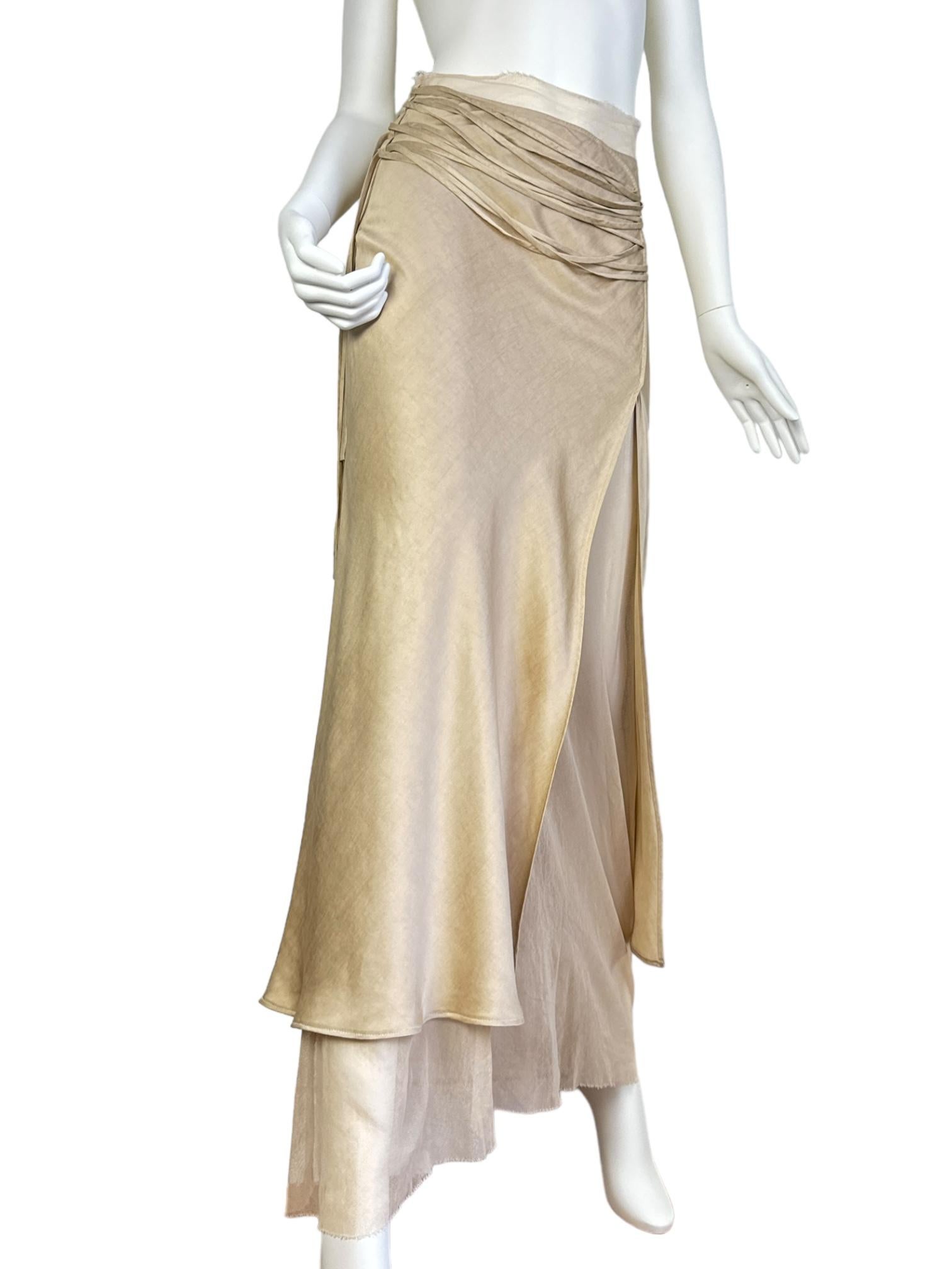 Plein Sud FAYÇAL AMOR 2000s BEIGE SATIN TULLE LACED MAXI SKIRT in vendita 1