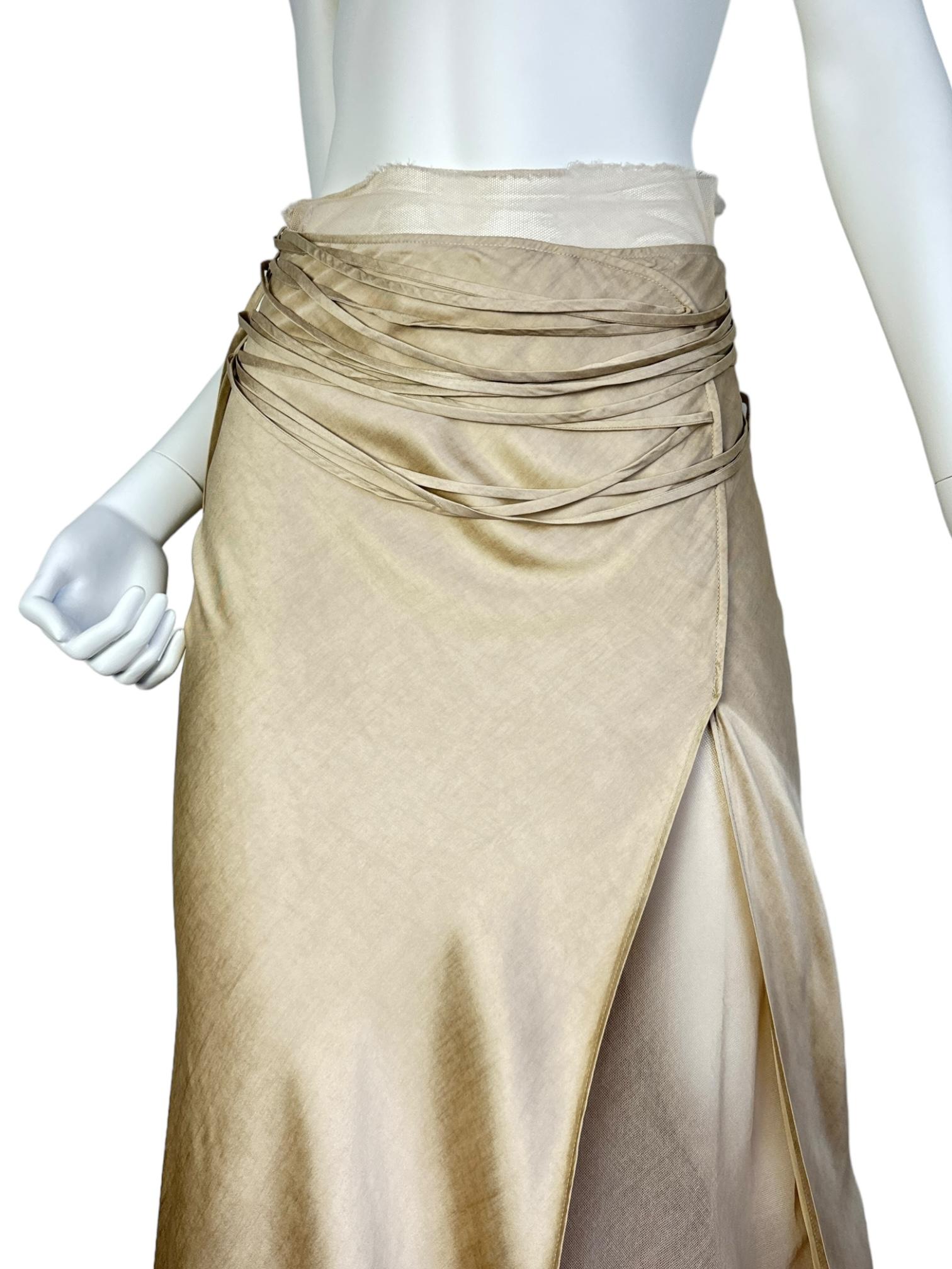 Plein Sud FAYÇAL AMOR 2000s BEIGE SATIN TULLE LACED MAXI SKIRT in vendita 2