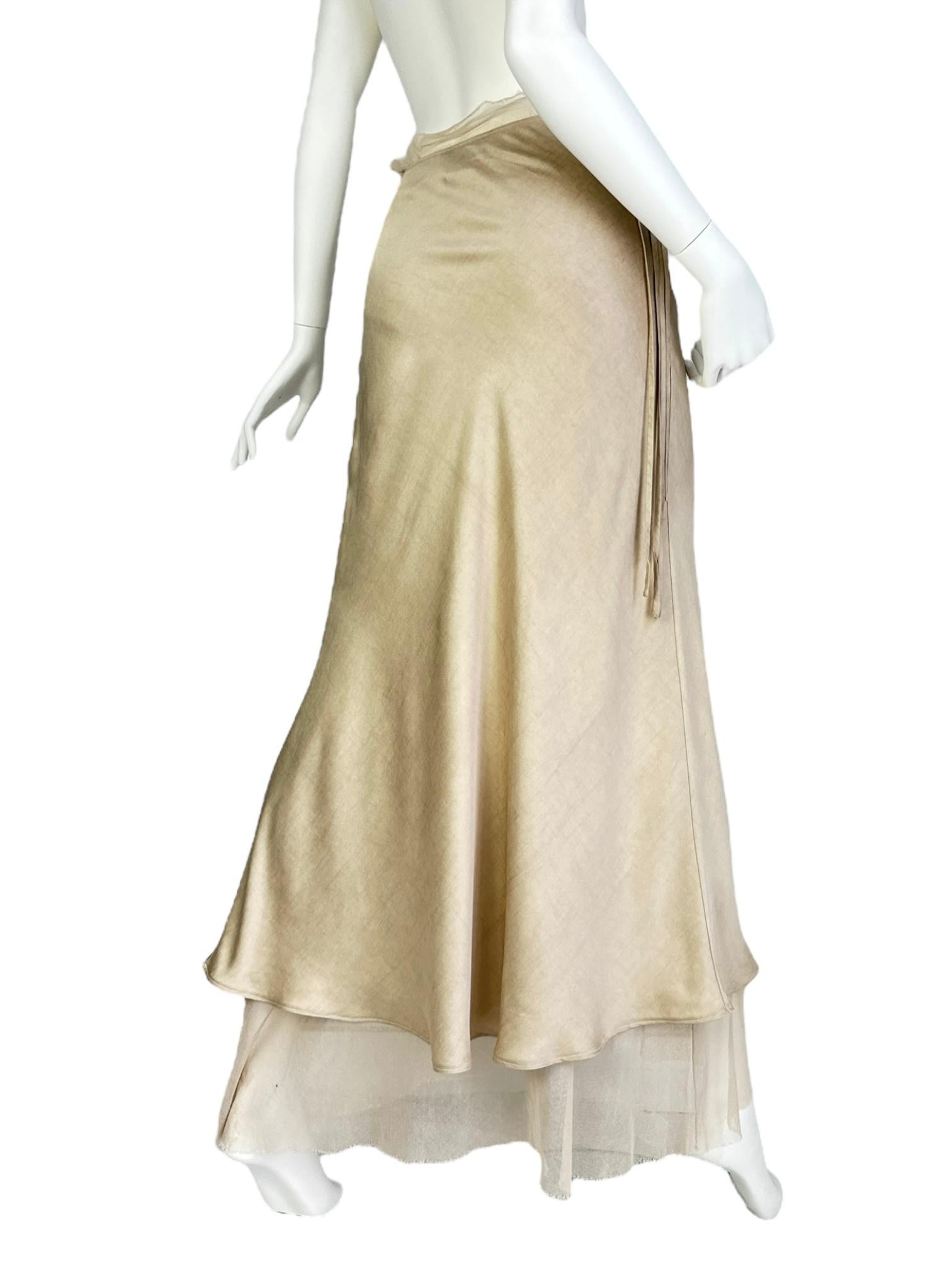 Plein Sud FAYÇAL AMOR 2000s BEIGE SATIN TULLE LACED MAXI SKIRT in vendita 4