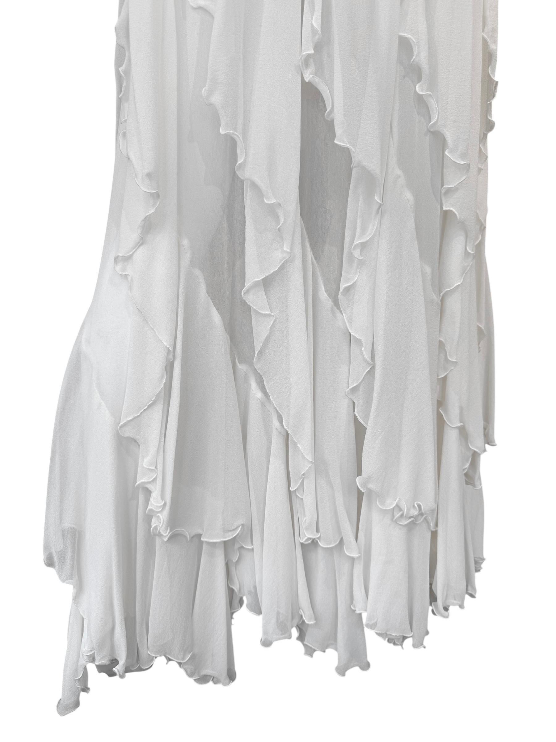 PLEIN SUD FAYÇAL AMOR 2010s FALDA MAXI EN SEDA BLANCA CASCADING RUFFLES en Excelente estado para la venta en PARIS, FR