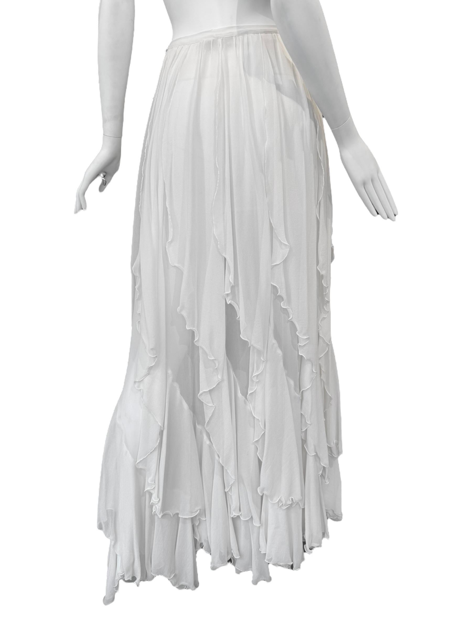 PLEIN SUD FAYÇAL AMOR 2010s FALDA MAXI EN SEDA BLANCA CASCADING RUFFLES en venta 1