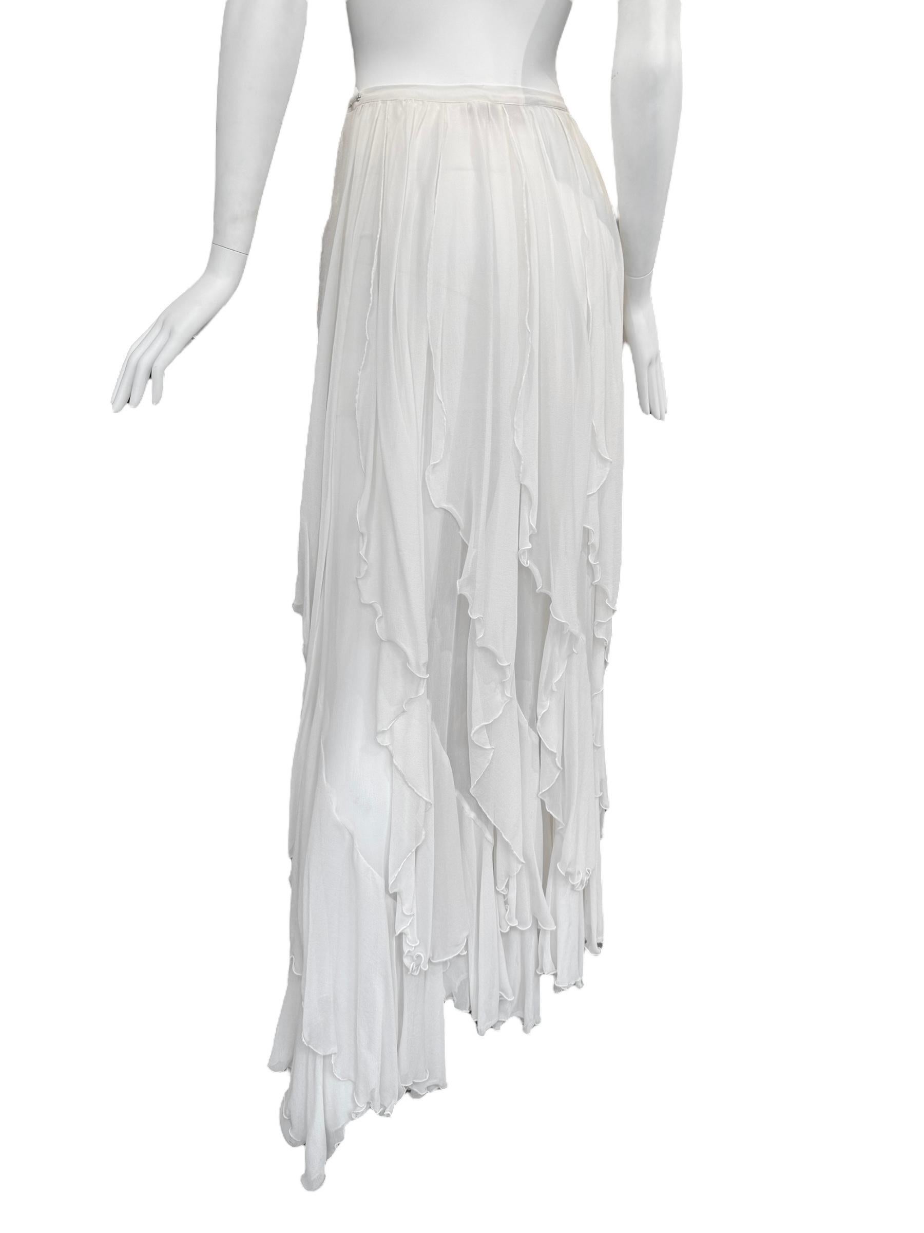 PLEIN SUD FAYÇAL AMOR 2010s FALDA MAXI EN SEDA BLANCA CASCADING RUFFLES en venta 3