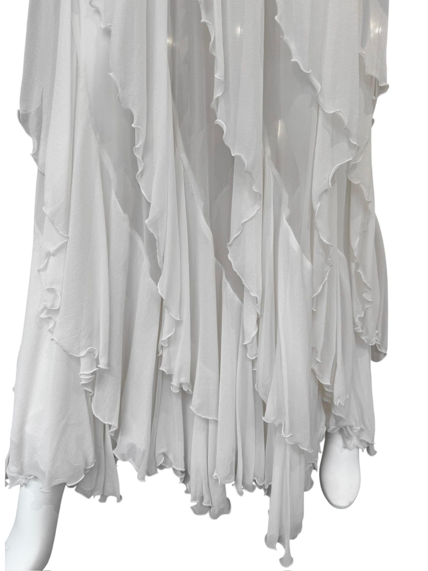 PLEIN SUD FAYÇAL AMOR 2010s FALDA MAXI EN SEDA BLANCA CASCADING RUFFLES en venta 4