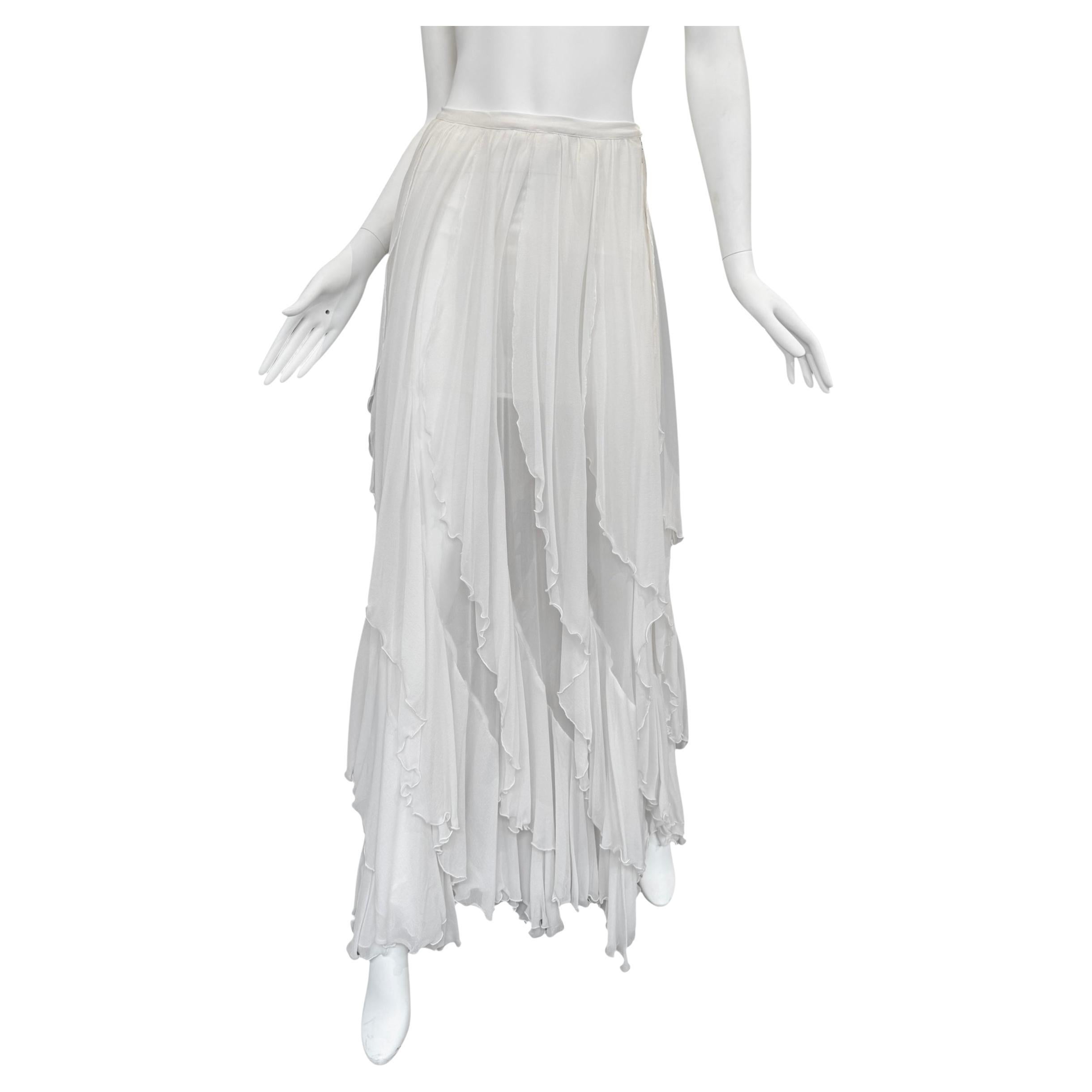 PLEIN SUD FAYÇAL AMOR 2010s FALDA MAXI EN SEDA BLANCA CASCADING RUFFLES en venta