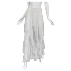 PLEIN SUD FAYÇAL AMOR 2010s WHITE SILK CASCADING RUFFLES MAXI SKIRT