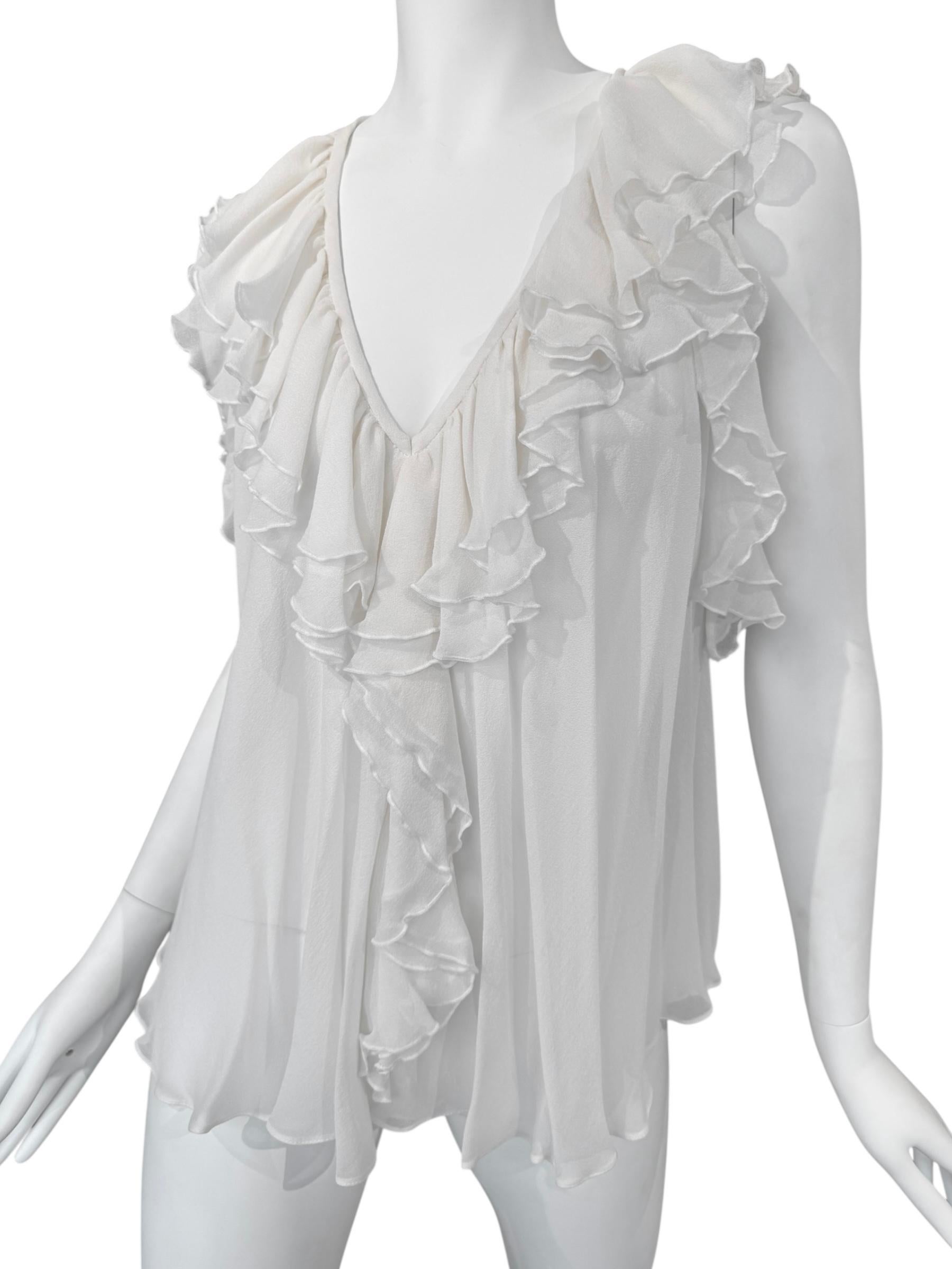 PLEIN SUD FAYÇAL AMOR 2010s BLANCO SEDA RUFFLES TANK TOP Gris en venta