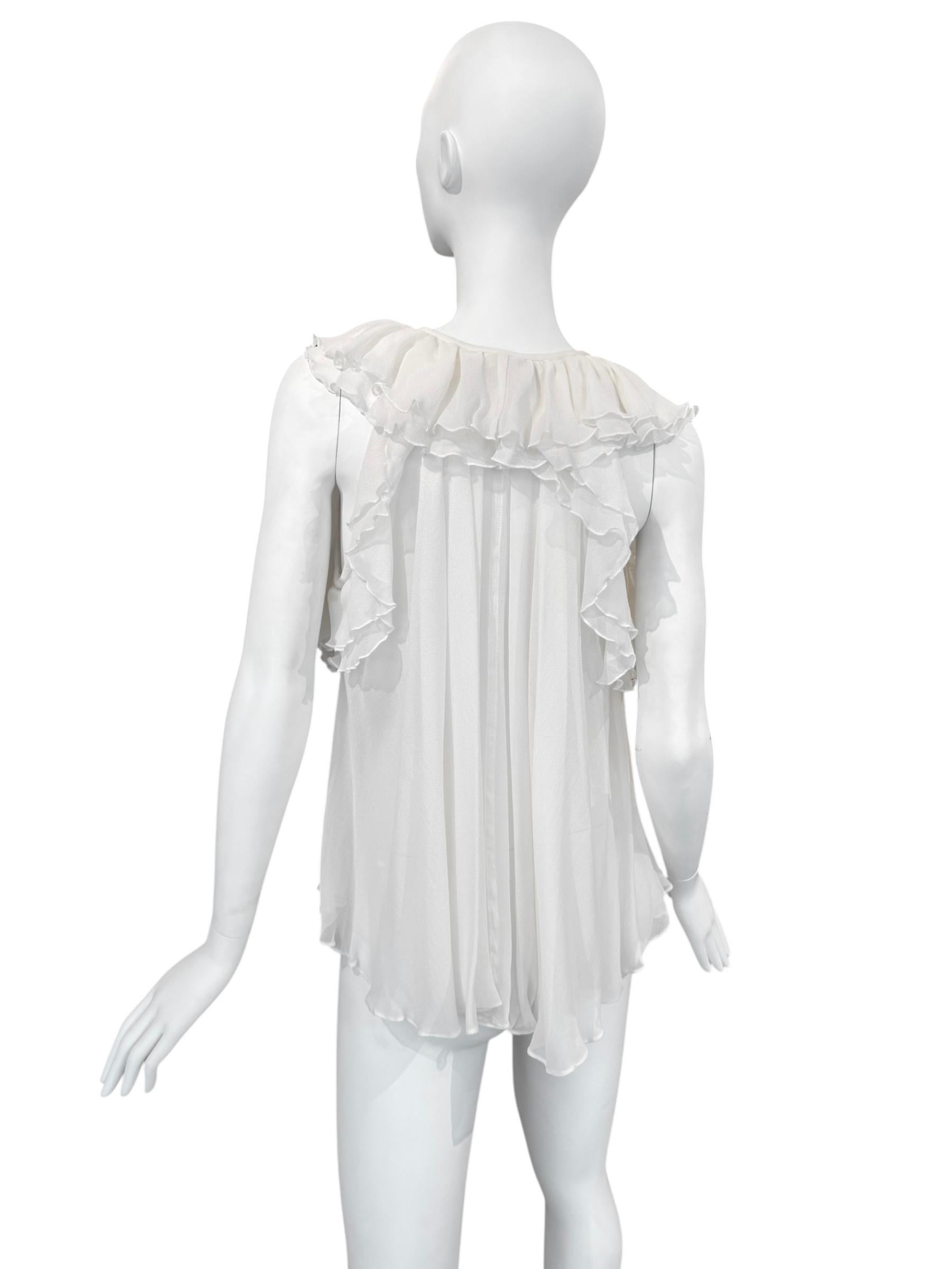 PLEIN SUD FAYÇAL AMOR 2010s BLANCO SEDA RUFFLES TANK TOP en venta 1